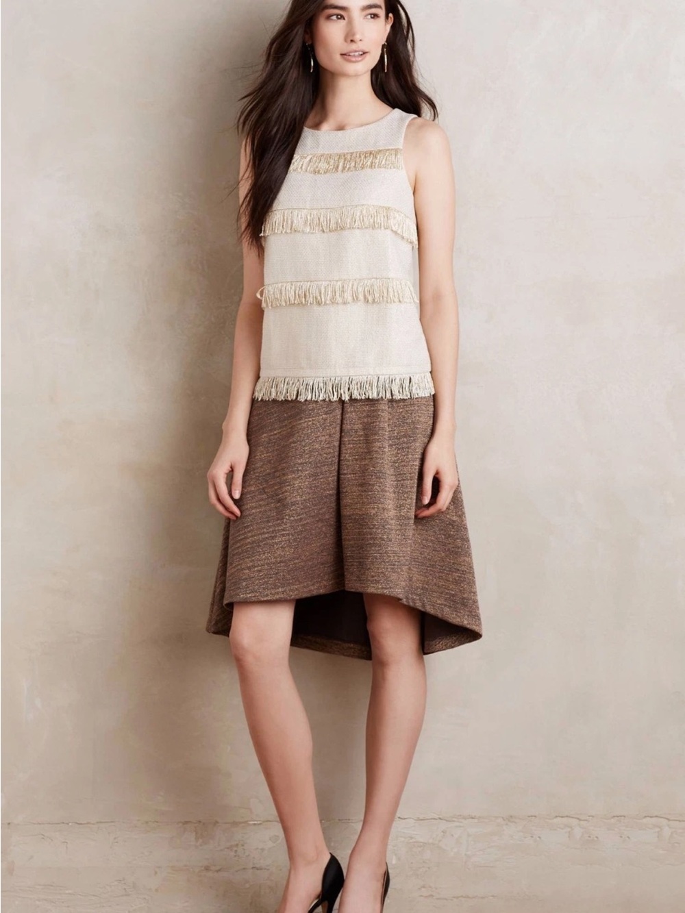 Anthropologie Sunday in Brooklyn gold fringe tank top